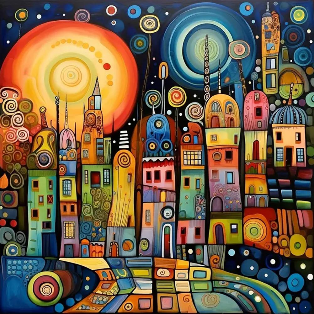 5D DIY Полная круглая дрель Алмазная картина Красочный дом Абстрактная серия Декор