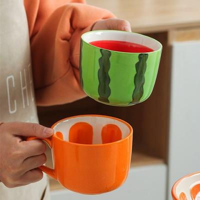 Tazza da Caffè Creativa alla Frutta da 400 ml a Forma di Anguria Arancia Limone Tazza da Colazione in Ceramica Tazza da Tè Latte a Grande Capacità Regalo