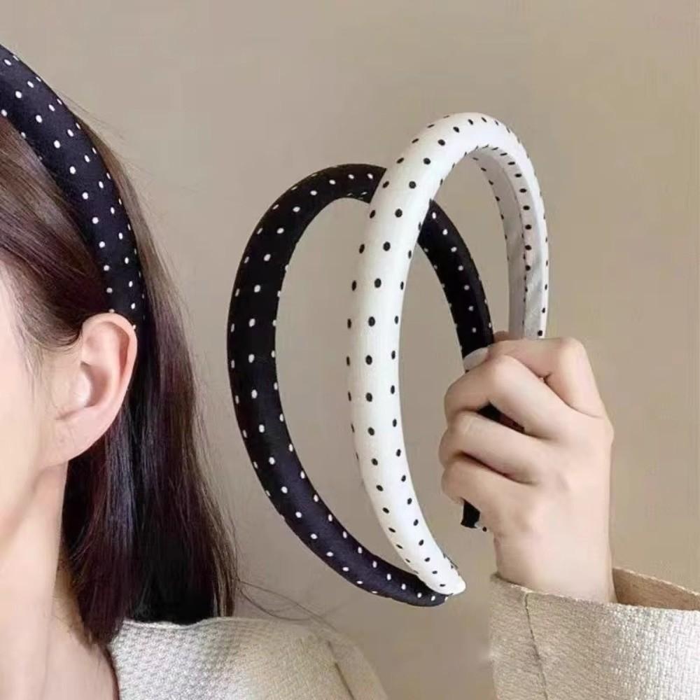 Classic Polka Dot Headband Wide-Edge Sponge Girls Hair Bands Black White Hair Accessories Elegant Hairband