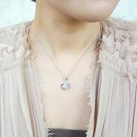 Zusätzliches einzelnes Platin 925 Metall Geschenk für Frauen [Glam Jewelry] Damen Halskette, groß, Blume, Finish, Silber, hypoallergen, für Sie,