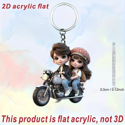 Coppia Carina in Moto, Acrilico Piatto 2D, Decorazione, Adatto per Portachiavi, Zaino, Natale, Halloween