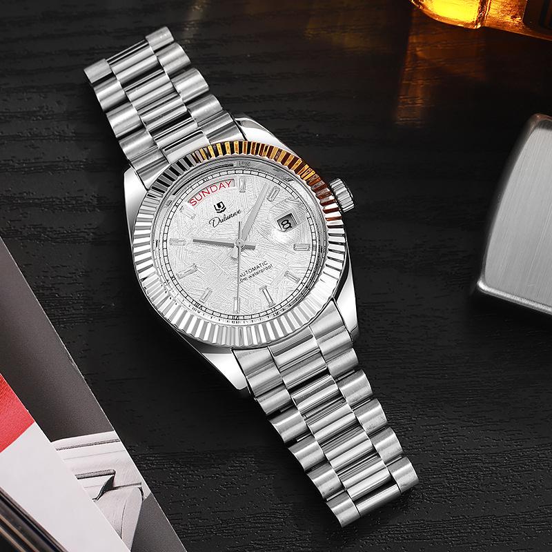 Durlanwei White Starry Double Log Automatische Herren Business Mode Wasserdichte Uhr