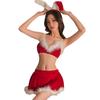 Sexy Christmas Bunny Girl Lingerie Set: Passionate Three-Piece with Fluffy Bra and Short Skirt
