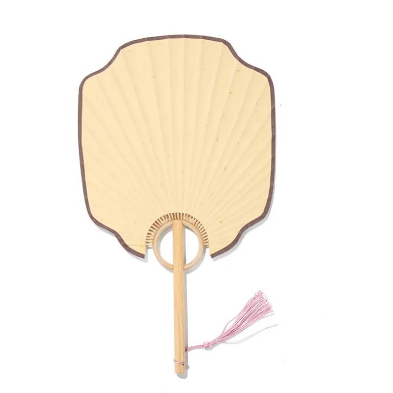 Hand Painted Chinese Style Round Fan Wooden Handle Rice Paper Unpainted DIY Fan Art Decoration Camphorwood Handcrafted Fan