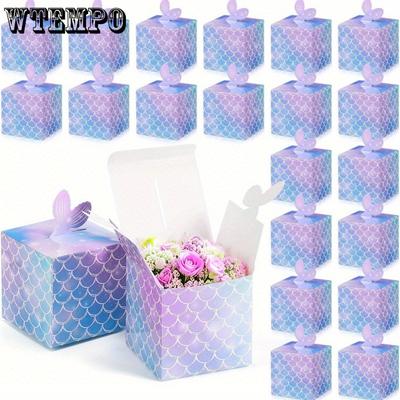 12 pcs Boîte à Cadeaux de Fête Sirène Boîtes à Friandises en Papier Boîte Cadeau Queue de Sirène Boîte d'Emballage Cadeau d'Été Boîte Cadeau Carrée Boîte d'Emballage Cadeau pour Thème Sous la Mer