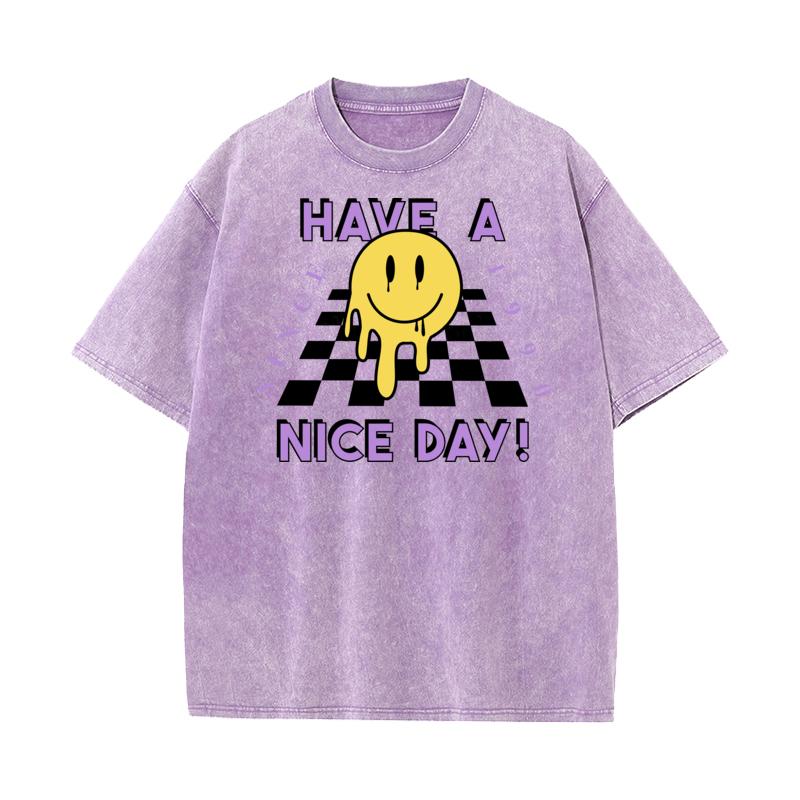 Happy Face Crewneck Washed Tshirts Mother Day Gift Idea Tops Tees Short Sleeve Funny  Cotton Fabric Washed Tshirts Male