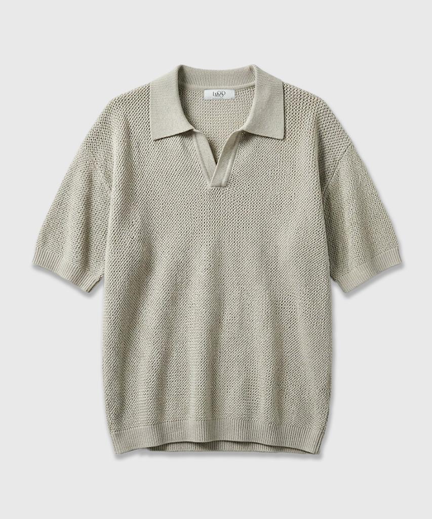 LMOOD Braided Pk Collar Half Sleeve Knit ( 3 Colors )