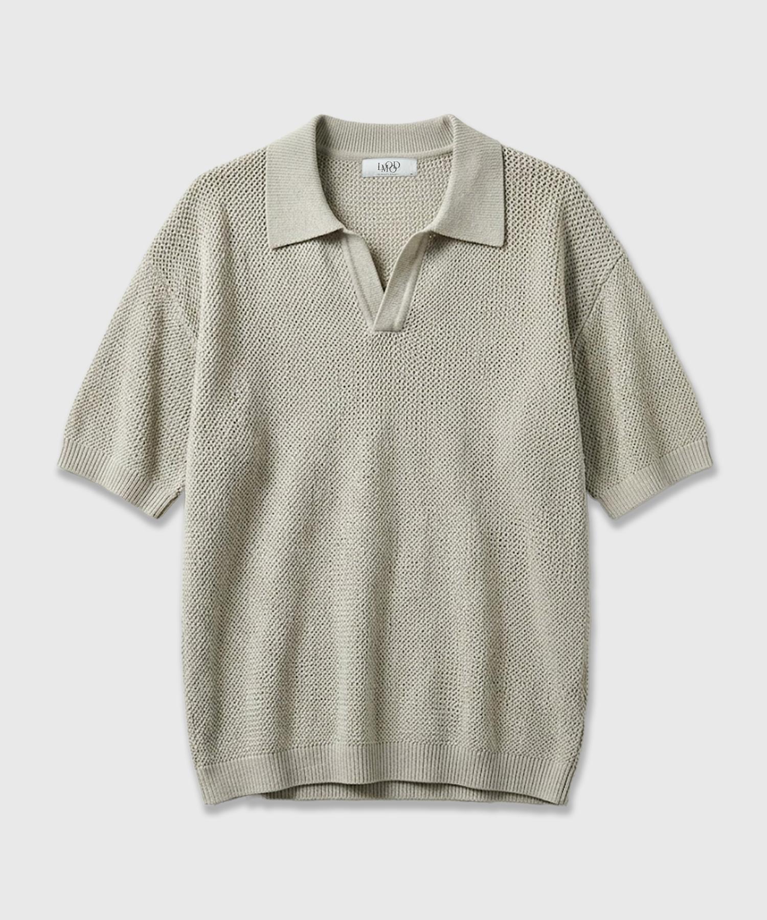 Braided Pk Collar Half Sleeve Knit ( 3 Colors ) Dusty Cream/46