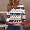 Women's T Shirt Tee Christmas Printed Button Long Sleeve Tunic Daily Weekend Fashion Basic V- Neck Regular Top