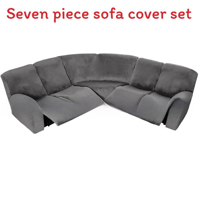 Velvet Lshaped Seven Piece Sofa Cover Set With Stretch Material For Corner Sectionals