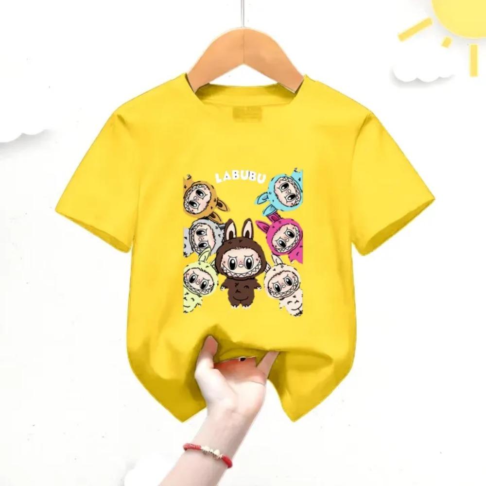Summer Children's T-shirt Cartoon Labubu Print Girl Round Neck Short Sleeved Casual Multi Color Children's Top