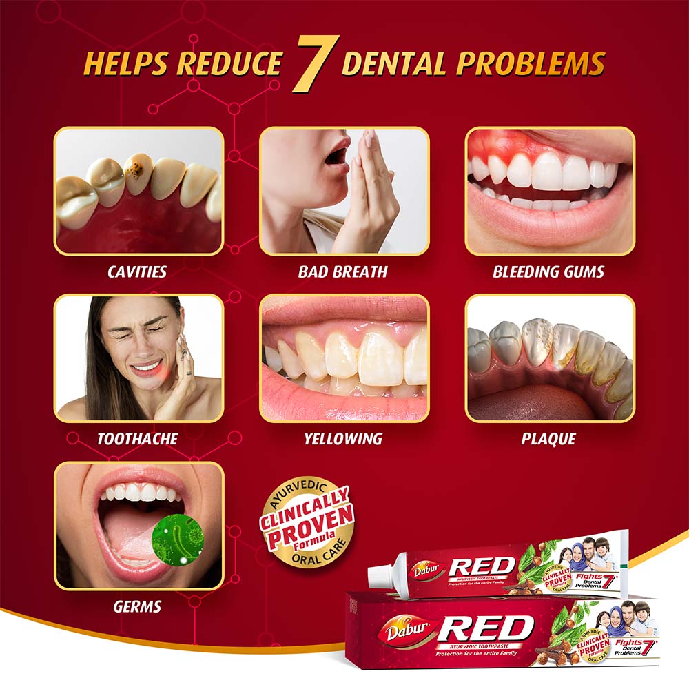 Dabur RED toothpaste (200g) - Ayurvedic oral care - Clinically Proven Formula - Fights 7 Dental Problems