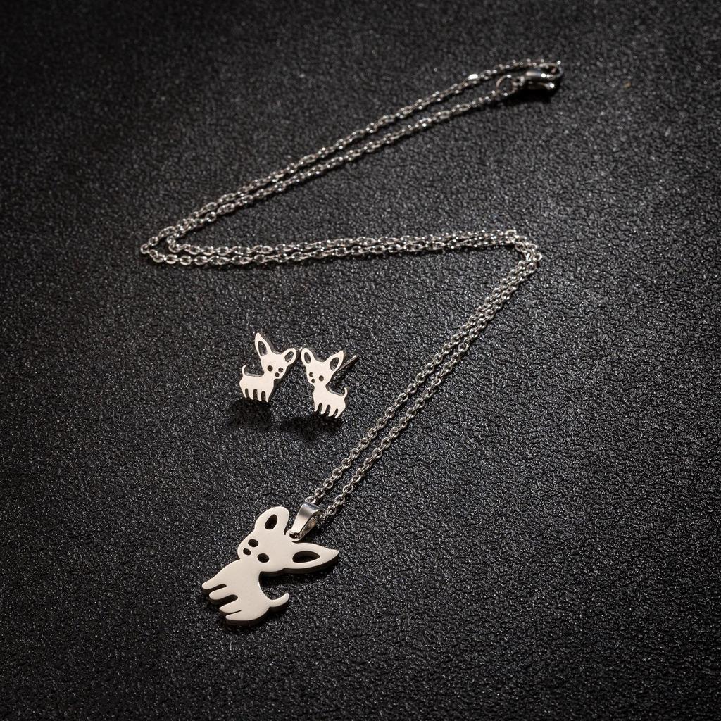 Chihuahua Stainless Steel Pendant & Earrings Set - Fashion Pet-Inspired Jewelry