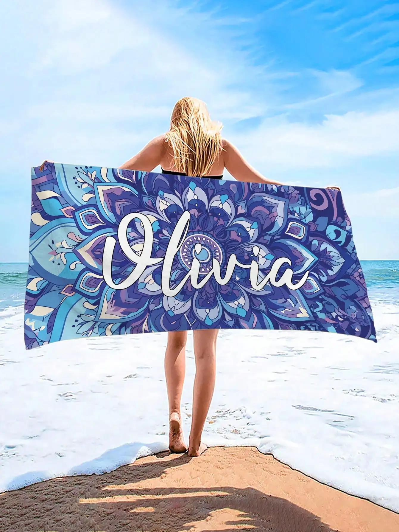 

1pc Text Floral Beach Towel, Ultra-Absorbent Swimming Towel, Comfortable Beach Towel, Fashionable Pool Towel W30*H60(CM)