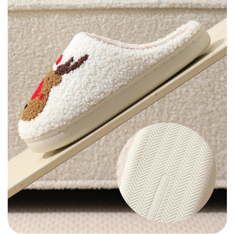 Women's Christmas Slippers Adorable Indoor Festival Gingerbread Man Embroidery Couple Winter Holiday Christmas Shoes