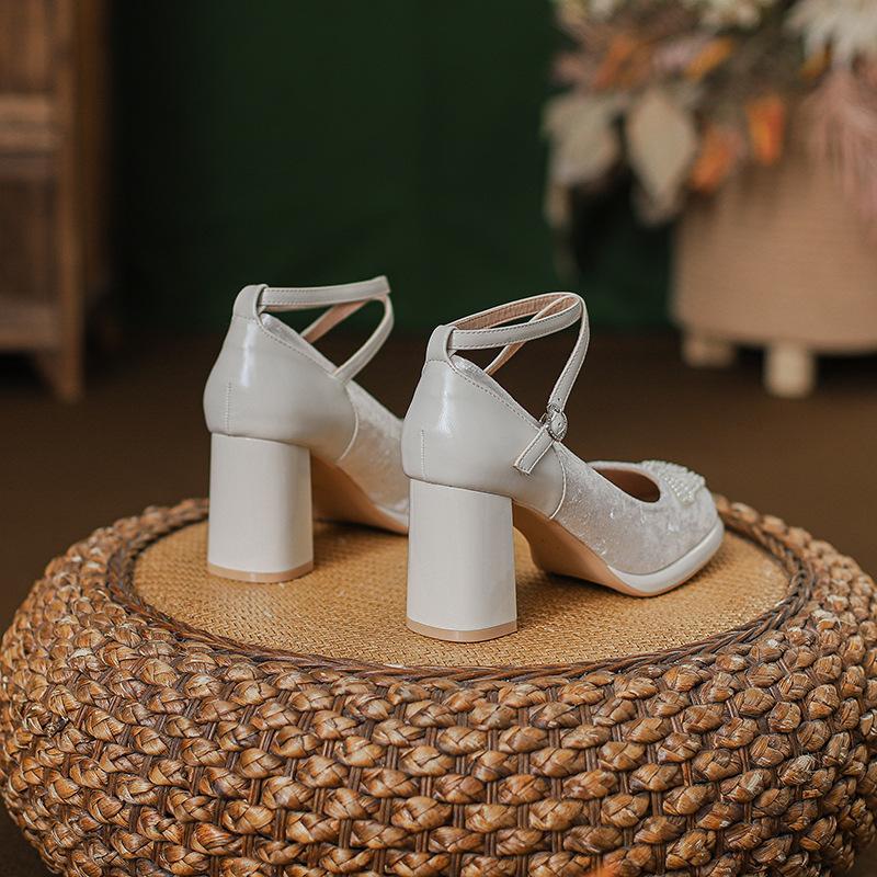 Spring New Super High Heel Mary Jane High Heels French Retro Chinese Style with Waterproof Table Princess Shoes