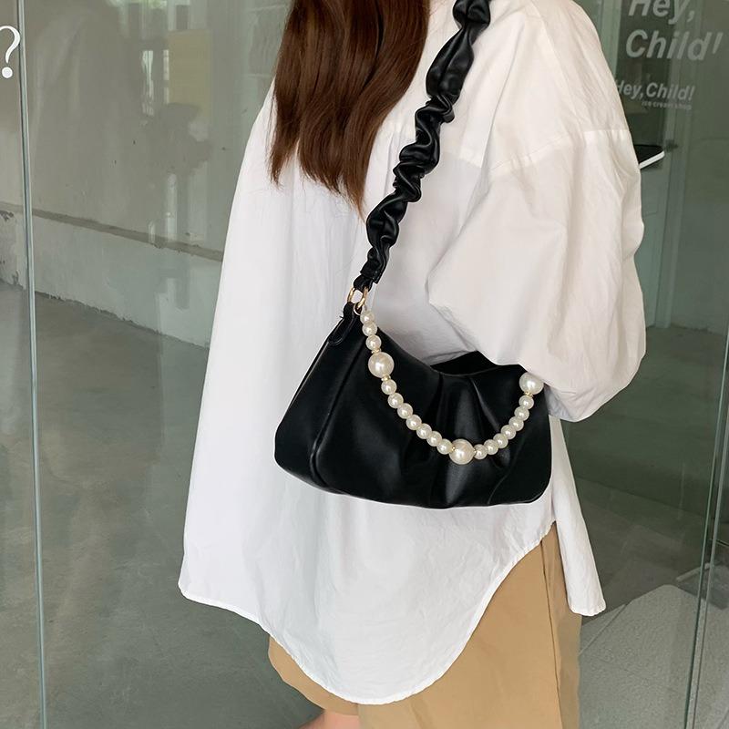 Sweet Wind Bag Female Solid Color Texture Underarm Bag Solid Color Pleated Cloud Bag Shoulder Chain Bag Female