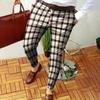 Mid-rise Zipper Button Fly Pockets Men Pants Autumn Plaid Print Straight Fit