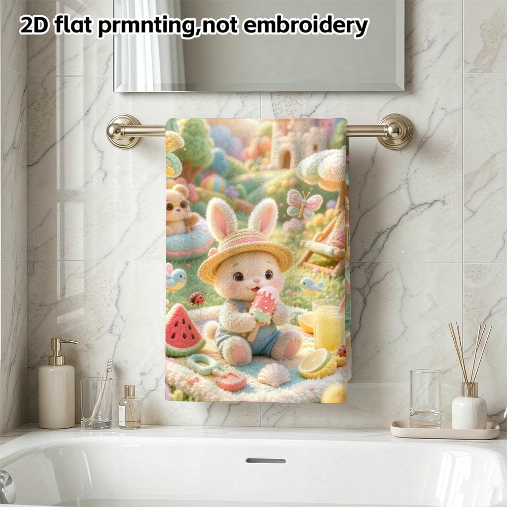 Felt Summer Bunny Picnic Soft Bath Towel, Rainbow Castle Ice Cream Rabbit Absorbent Quick Dry Towel