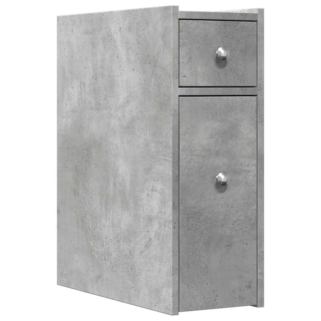 Narrow Bathroom Cabinet with Casters Concrete Grey Particleboard