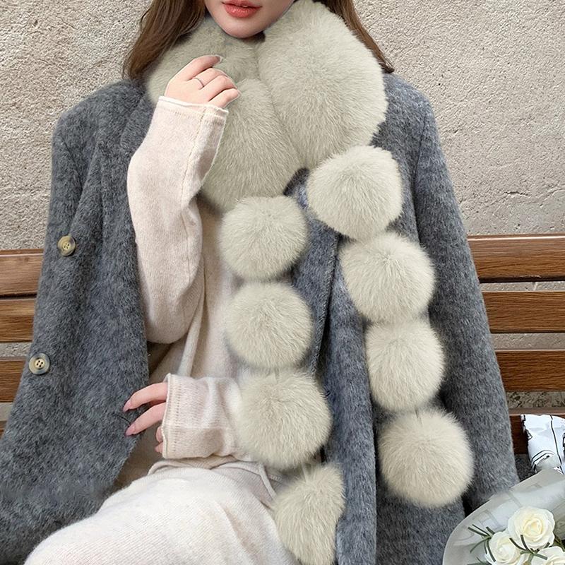 Long Faux Fox Fur Scarf Women Winter Warm Soft Furry Scarves Casual Lady Outdoor Neck Warmer Collar