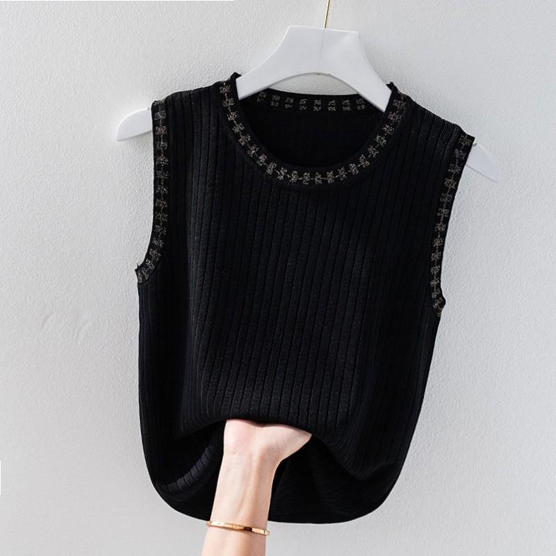 Ice Silk Camisole Vest Women's Basic T Shirt White Base Shirts Loose Shiny Silk Stylish Ladies Top Summer