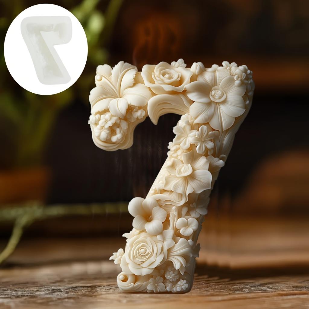 2D Number 7 Shape Candle Silicone Mould Arabic numerals 3 Resin Mold Peony Flower Relief Digital Shape Rose Flower Gypsum Molds