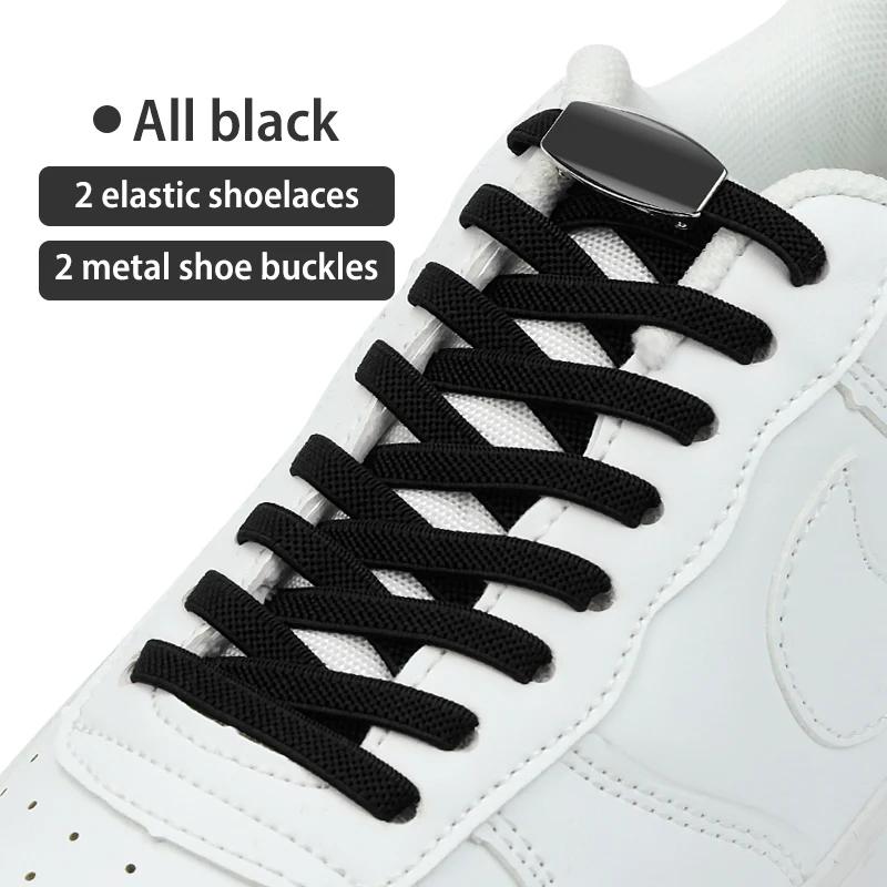 Nieuwe Elastische Schoenveters Zonder Strikken Geweven Platte Schoenveters Voor Kinderen en Volwassen Sneakers Schoenveters Snel Lui Metalen Sluiting Schoenveters