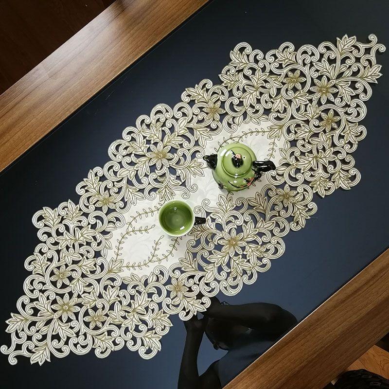

Style European Style Fabric Embroidered Tablecloth Coffee Table Towel Table Runner Table Mat Cut Out Cover Towel Placemat Table Mat Table Runner Beige + Lemon Tea 40*96cm