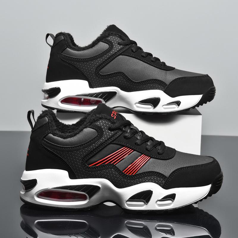 Men's Shoes Black Red Cushion Elastic Fashion Casual Shoes Winter Outdoors Cotton Shoes Warm Waterproof Antiskid Plush Sneakers