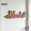 Soft Color Kids Door Decor Personalized Name Sign Dinosaur Rocket Wooden for Boys For Custom Nursery Hanging Wall Bedroom Playroom