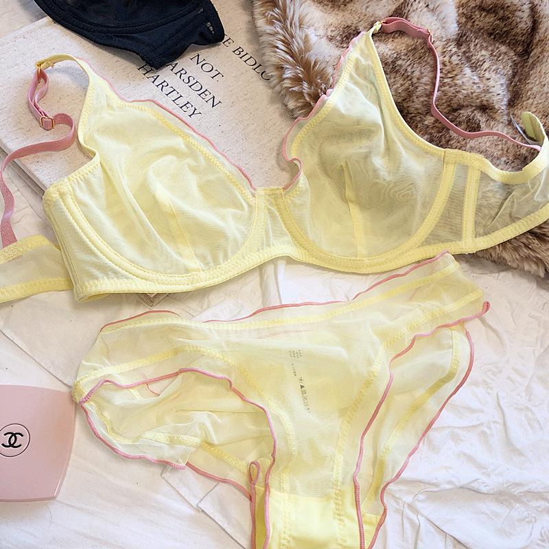 Bralette francese ultra sottile per intimo da donna Top reggiseno push up sexy a V profondo Set intimo e mutandine traspiranti comfort estivo