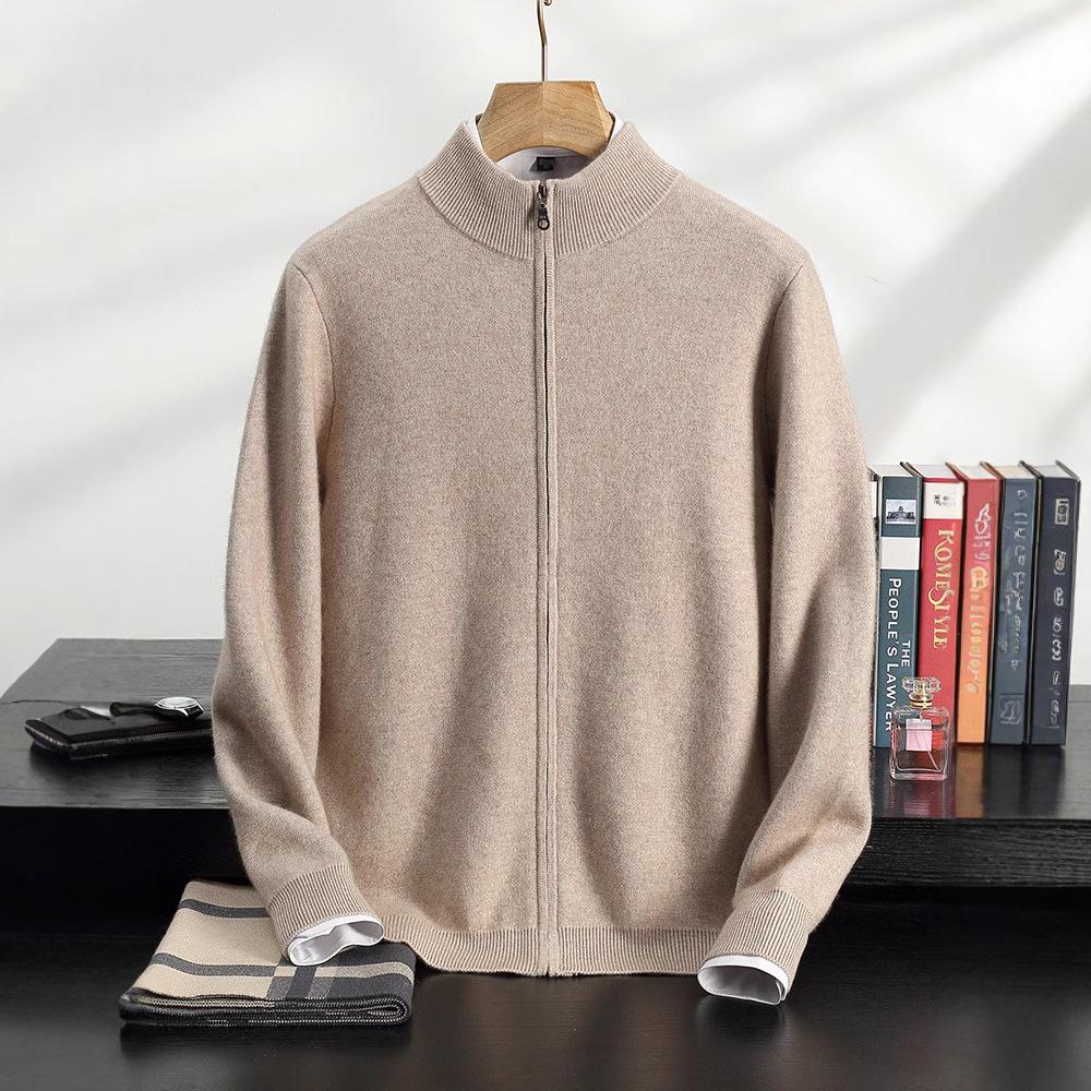 Winter thickened stand-up neck cashmere cardigan semi-turtleneck cashmere shirt zipper jacket air layer top