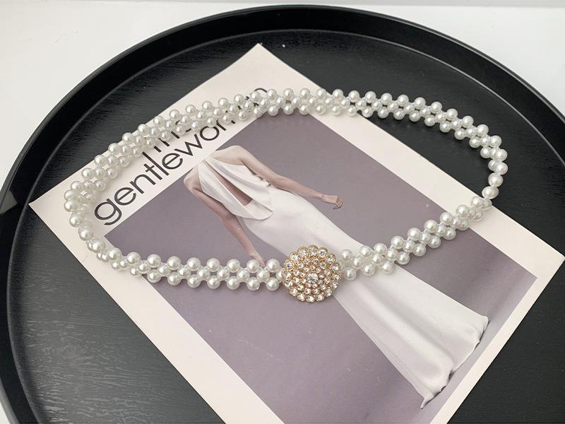

Unique Elastic Waist Chain For Women With Eyecatching Pearl And Rhinestone Details Rhinestone Round