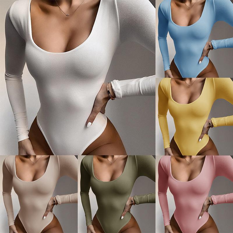 

Комбинезоны Женщины Комбинезон Сексуальный Длинный Рукав U Шея Сплошной Цвет Тощий Комбинезоны Комбинезоны Комбинезоны