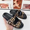 Fashion High Quality Leopard Metal Buckle Design Women Slippers Sexy Comfort Non Slip Slide Sandals Summer Platform Flip Flops Size 43