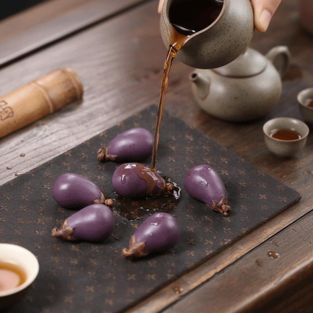 Purple Sand Eggplant Tea Pet Vegetable Shape Art Handmade Bionic Plant Handmade Realistic Tea Pet Decoration Table Decor