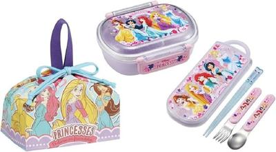 Skater Princess 24 Antibakteriell Spülmaschinenfest Weicher Deckel Dichte Lunchbox Ovale Lunchbox 360ml 3er Set Lunch Kordelzugbeutel Ariel Rapunzel Belle