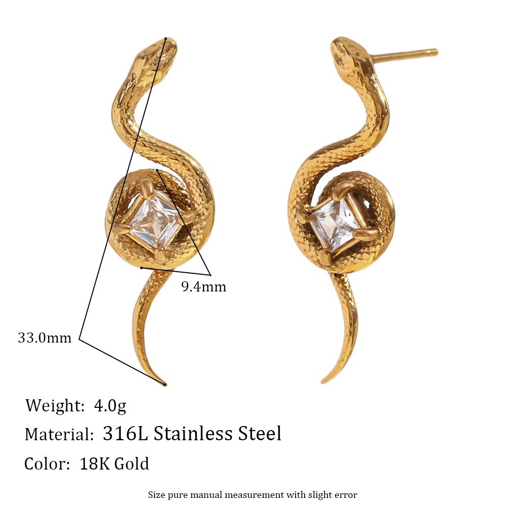 

MamacitaSlay New Trendy Stainless Steel Zircon Snake Earrings Party Waterproof Jewelry Women s Charm Statement Earrings Gift золотой