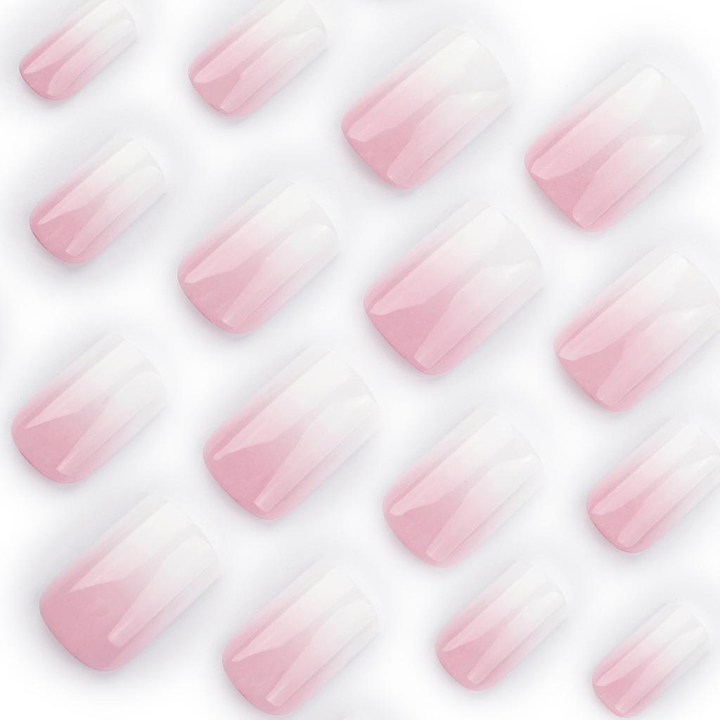 24 Pieces Minimalist Pink and White Gradual Change Manicure Fake Nail Short Square Wearable Nail Piece Simple Wearable Nail Patch
