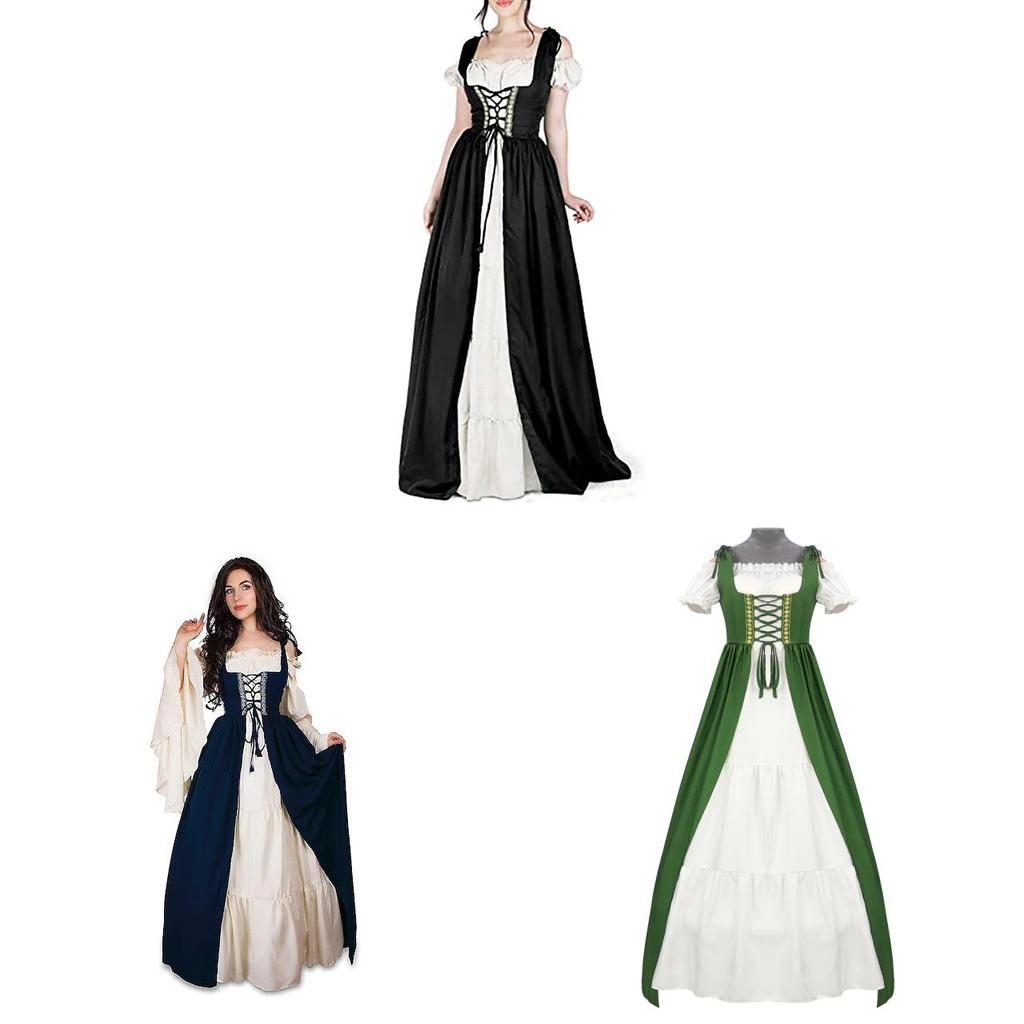 Medieval Themed Costume Dress With Linen Blend Fabric And Flared Skirt For Cosplayers And Enthusiasts