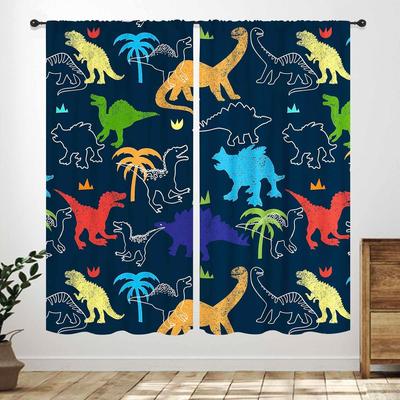 Boys Dinosaur Curtains,Cartoon Colorful Safari Animal Navy Blue Drapes Treatments For Boys Girls Children Nursery Living Room