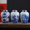 Creative Blue and White Porcelain Alloy Sealed Tea Jar Plant Landscape Ceramic Jar Moisture-proof Food Decorative Jar Home Decor