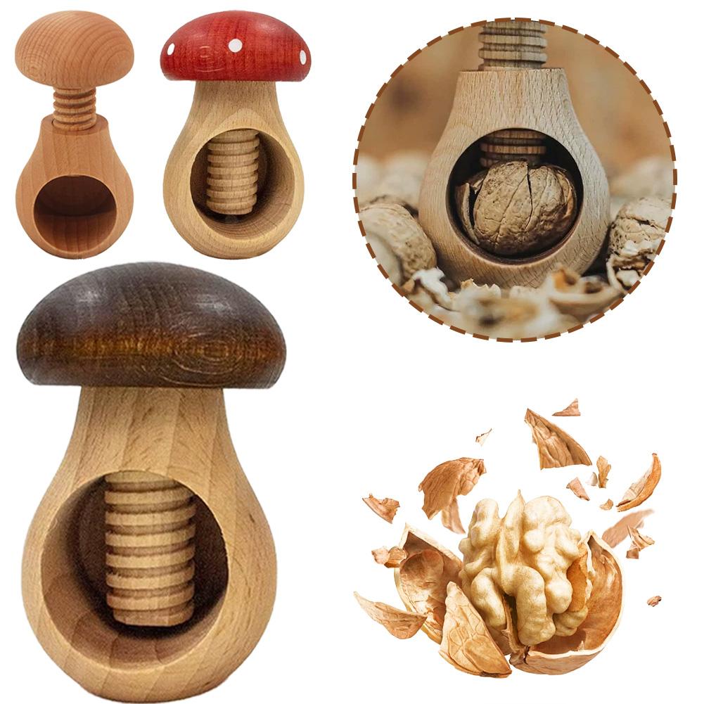 Creative Mushroom Shape Nutcracker Wooden Walnut Opener Walnut & Hard Shell Nut Opener Tool Multi-function Kitchen Tool