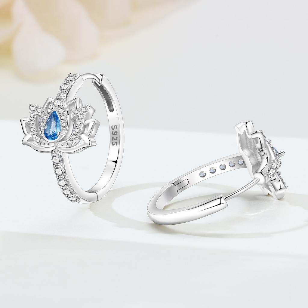 CYCUFF S925 Sterling Silver Blue Lotus Flower Earrings Hoop Earrings Women Jewelry Original Trendy Anniversary Gifts