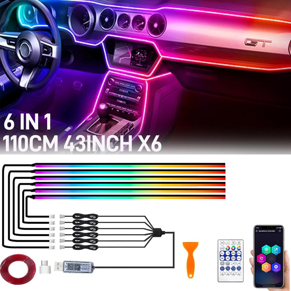 Colorful RGB Led Interior Car Lights Strip Acrylic Ambient Lights Neon Dashboard Atmosphere Backlight with USB Music Sync Rhythm