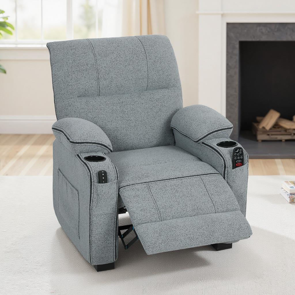 Electric Massage Recliner Armchair with Vibration, Heat, Whisper-Quiet Motor, Memory Function, Velvet Power Reclining Chair with Spring Pack