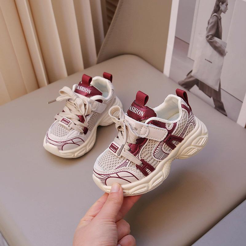 2025 Spring Fashion Lightweight Thick-soled Girls' Dad Shoes Transparent Mesh Breathable Boys' Sports Shoes Anti-child Running Upper