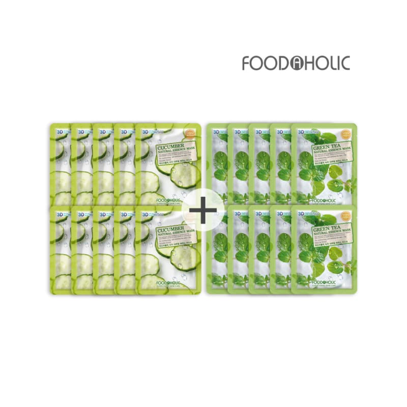 

(20 листов/огурец + зеленый чай) Маска для лица 3D Natural Essence