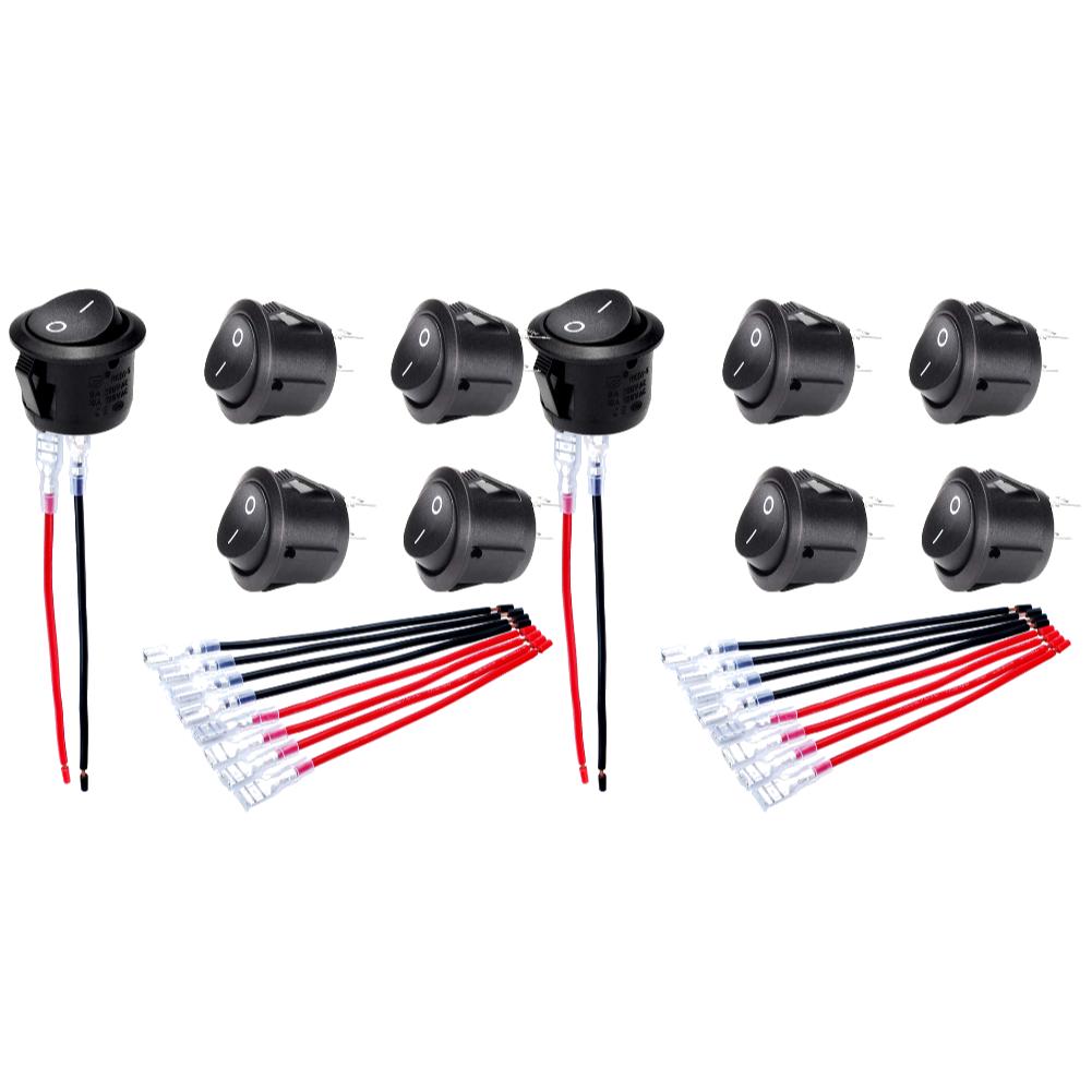 50-5pcs Car ON/OFF Round Rocker Switch with Cable Group Automotive RV Boats ON Off 20mm DC12V-24V Toggle Switch